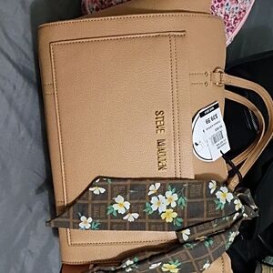 Steve Madden Beige Tote with Floral Scarf
